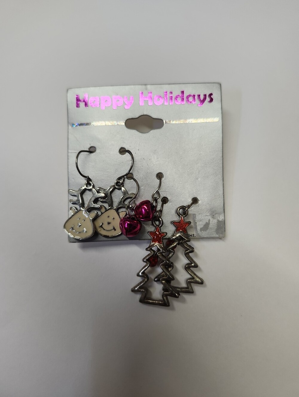 Holiday Charm Earring Set - Pink Bells & Christmas Trees